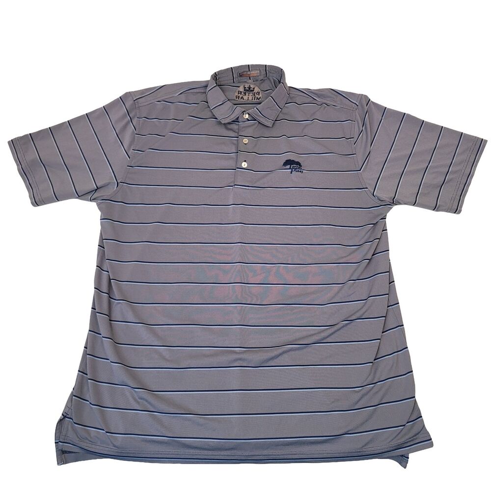 Peter Millar Summer Comfort Polo Shirt XL Blue Stripe Torrey Pines Golf FLAW